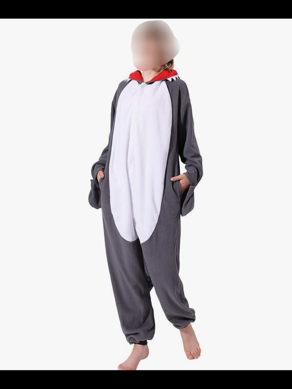 Gray and White Shark Onesie - Adult Unisex